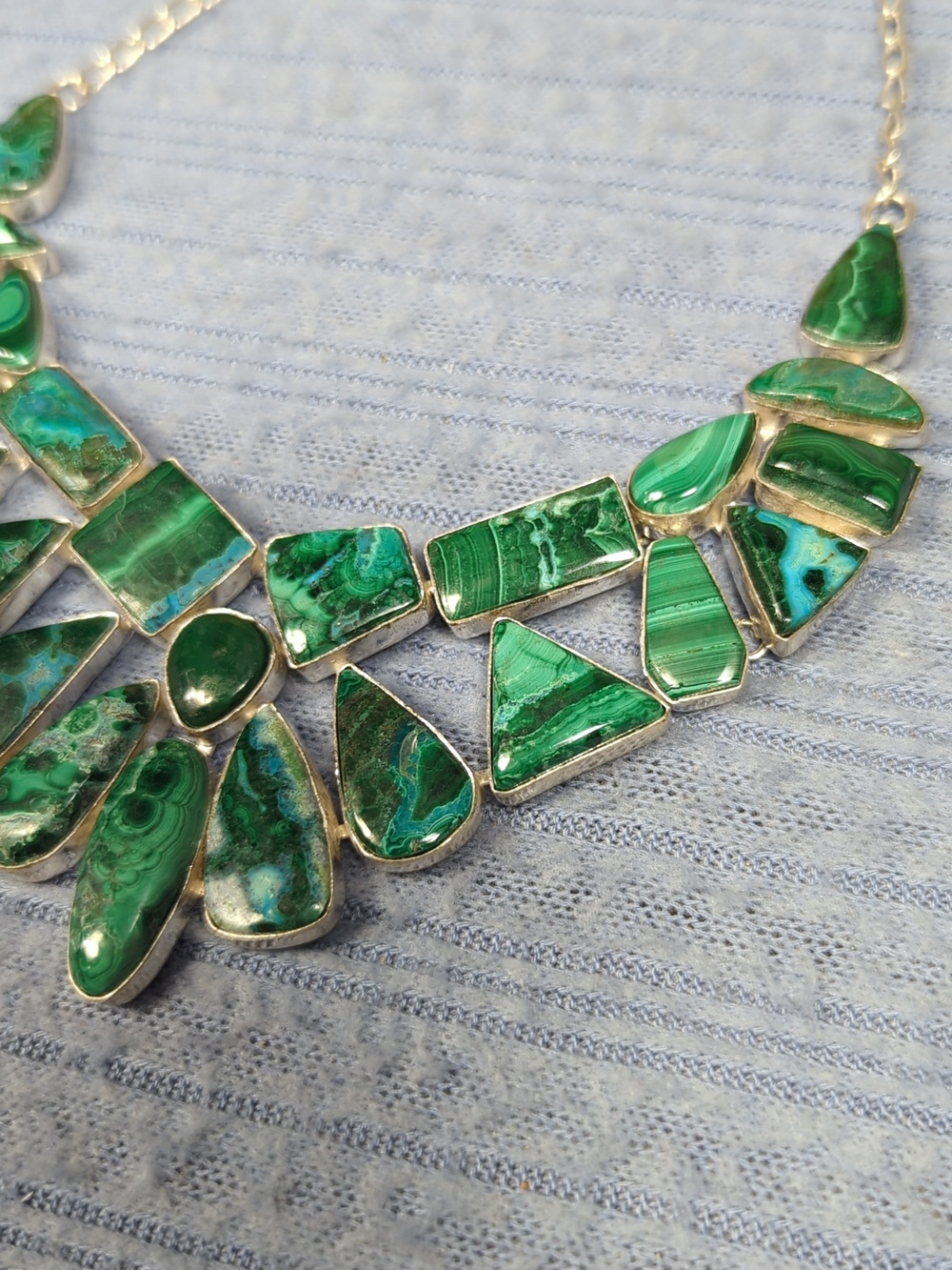 Malachite And Chrysocola Large Natural Stone Statement Necklace - Picture 7 of 12
